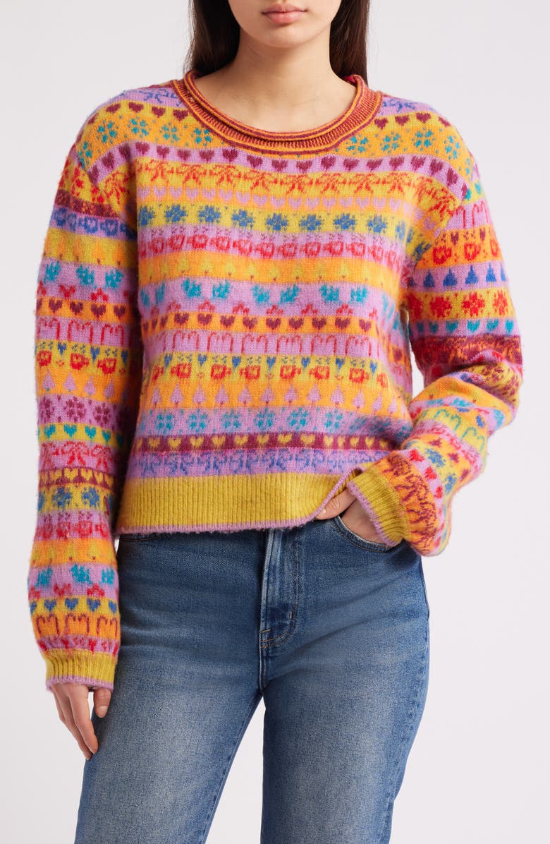 Free People Favorite Things Mixed Print Wool Blend Sweater, Main, color, Bright Confetti Combo