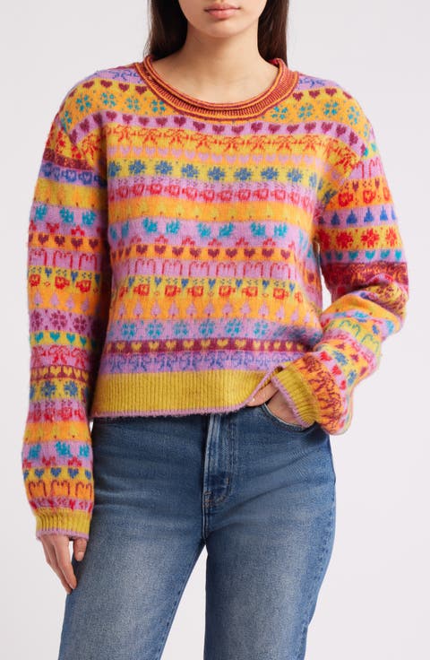 Favorite Things Mixed Print Wool Blend Sweater