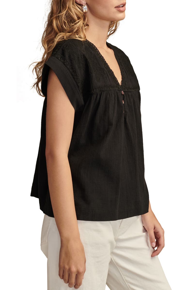 Lucky Brand Embroidered Yoke Cotton Gauze Top, Alternate, color, 