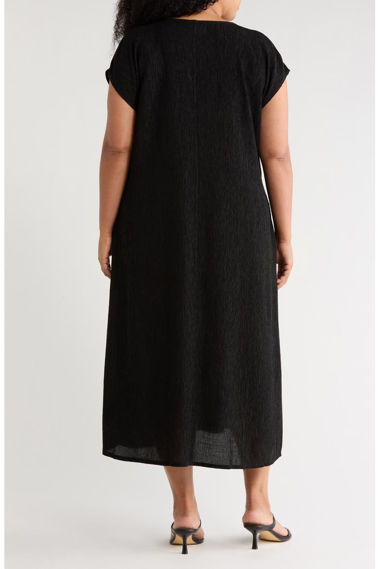 V-Neck Cap Sleeve Crinkle Dress, Alternate, color, BLACK
