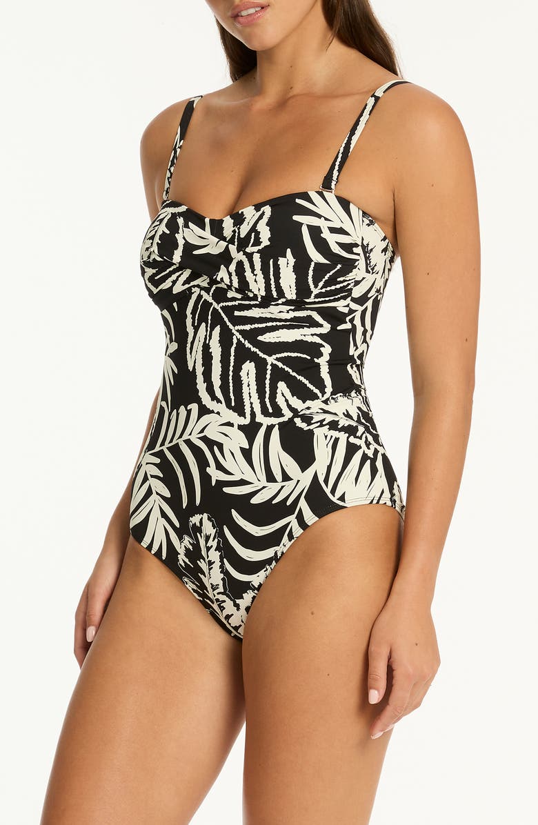 Sea Level Jungle Book Twist Bandeau One-Piece Swimsuit, Alternate, color, Black