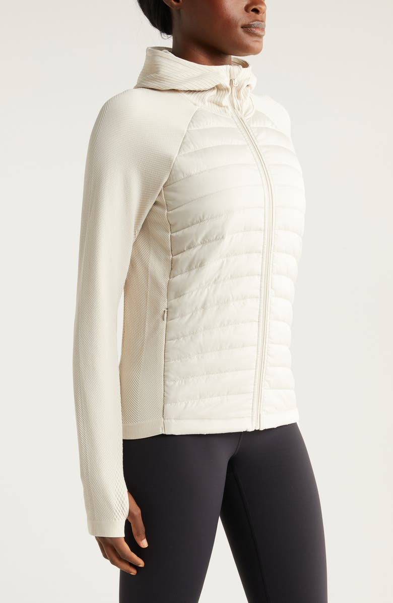 Zella Seamless Mixed Media Puffer Jacket, Alternate, color, Grey Moonbeam