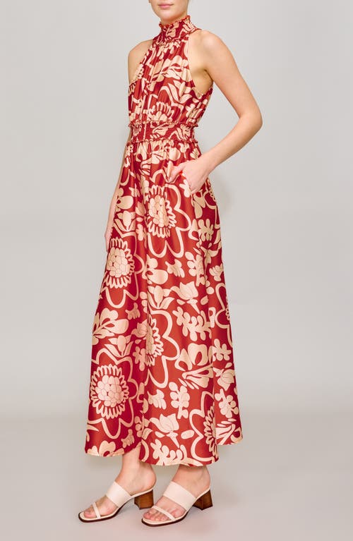 Melloday Mock Neck Maxi Dress In Red Floral Print