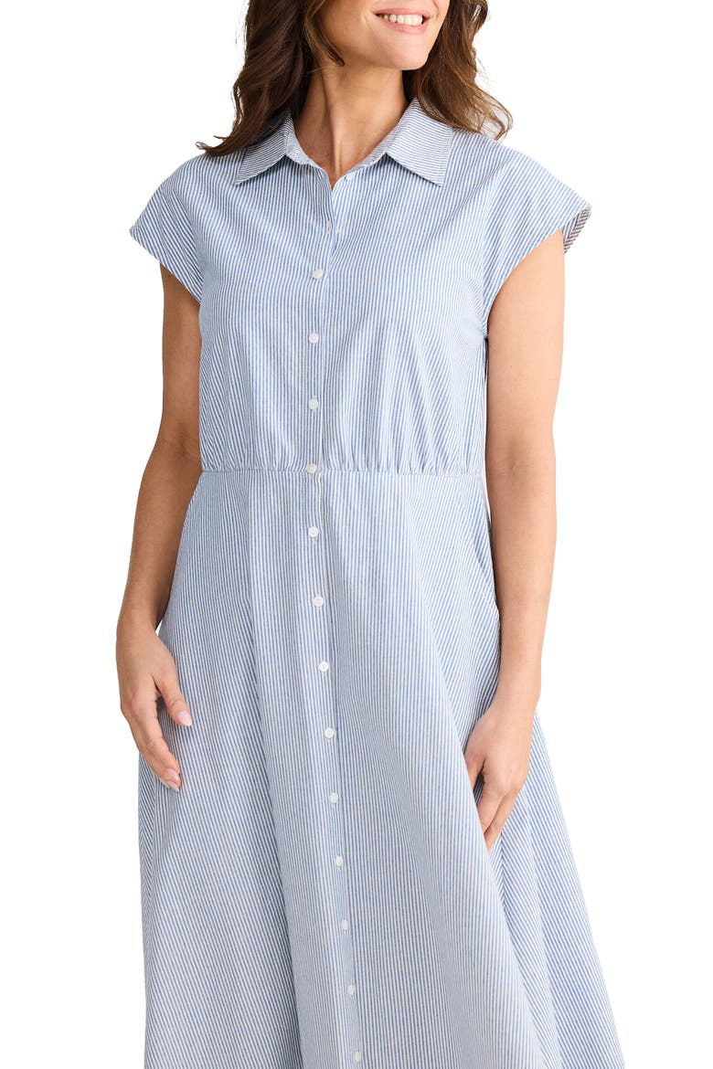 Musings Gingham Midi Shirtdress, Alternate, color, BLUE PINSTRIPE