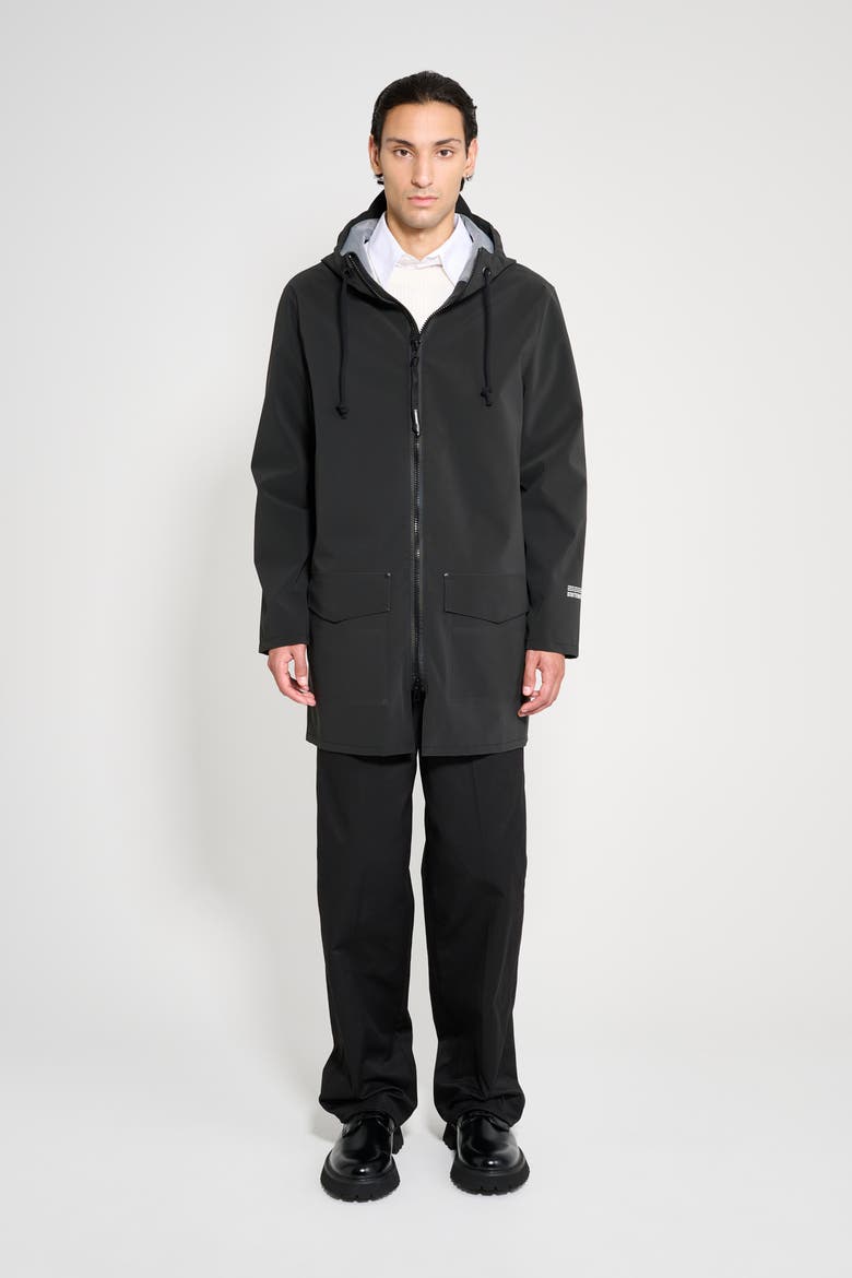 Stockholm Patch Matte Raincoat, Alternate, color, Black