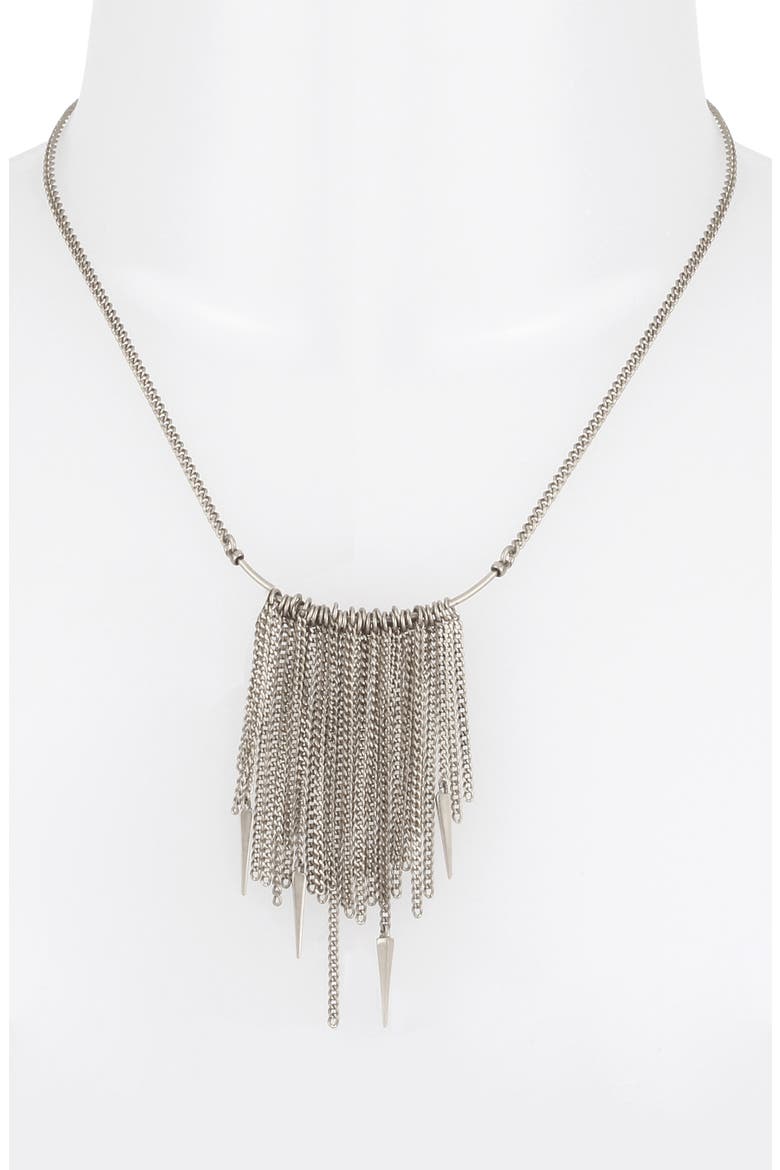 Mini Chain Fringe Necklace, Alternate, color, WARM SILVER/ BLACK DIAMOND