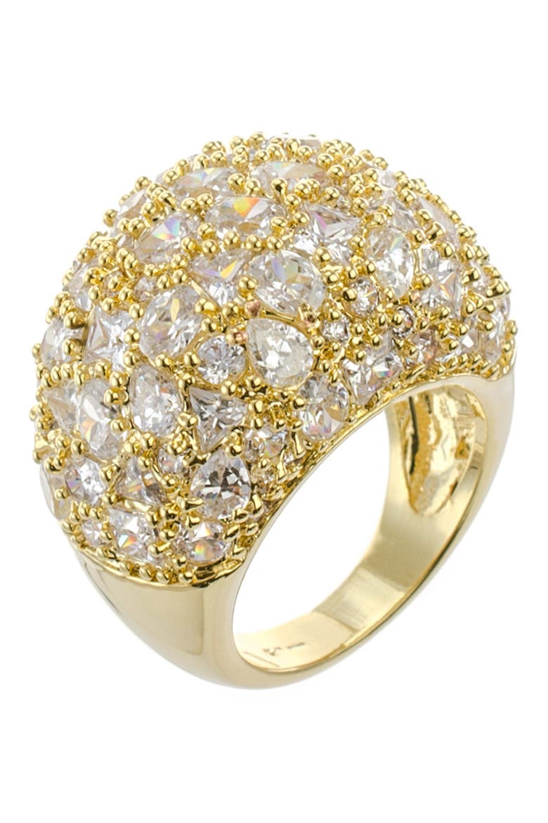 Multi-Cut CZ Domed Cluster Ring, Main, color, CLEAR/ GOLD