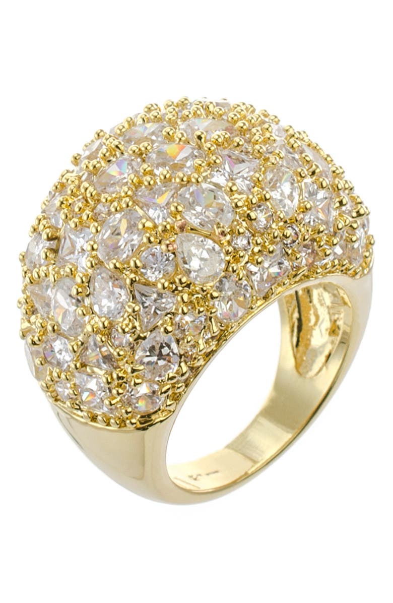 CZ by Kenneth Jay Lane Multi-Cut CZ Domed Cluster Ring, Main, color,