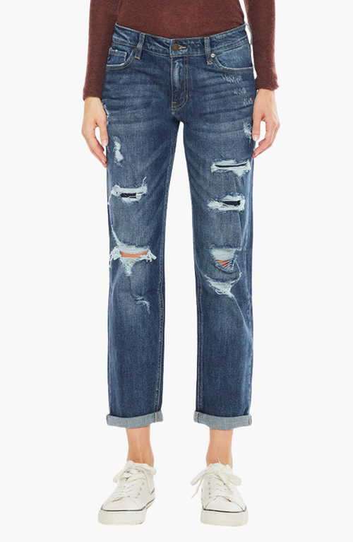 Kancan Devika Mid Rise Boyfriend Jeans In Blue