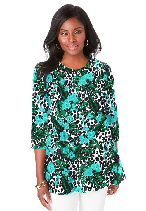 Jessica London Stretch Knit Swing Tunic In Green