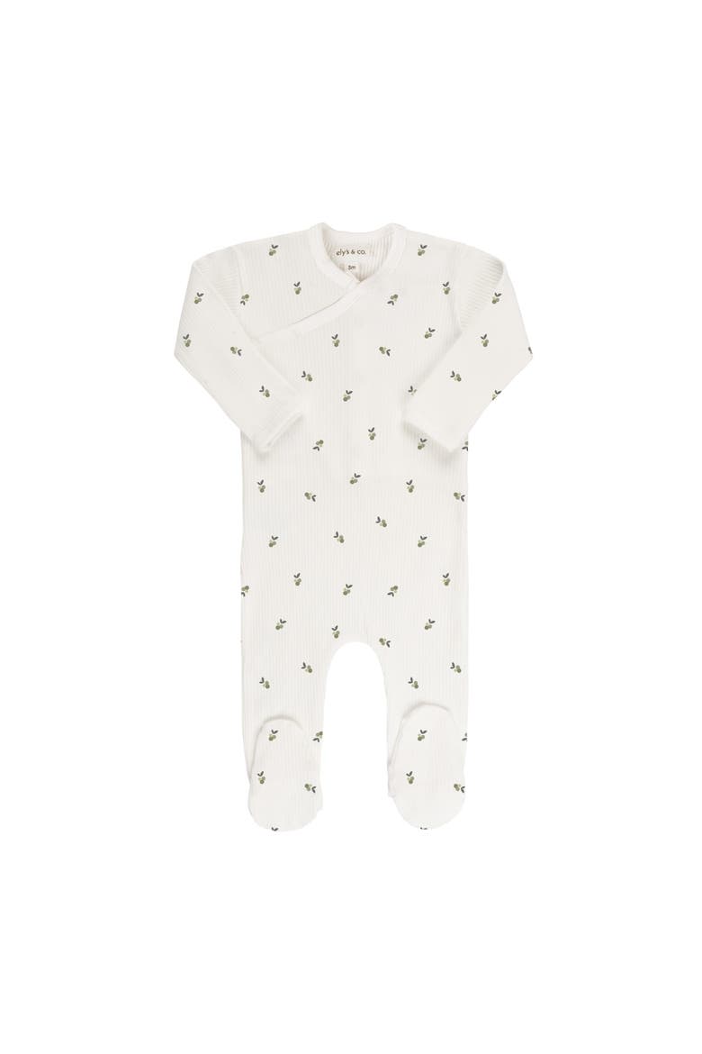 Baby Cotton Ribbed Zipper Footie, Main, color, Ivory/Sage Berry