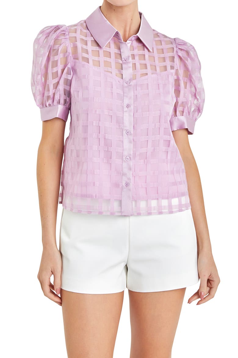 Puff Sleeve Organza Top, Alternate, color, LILAC