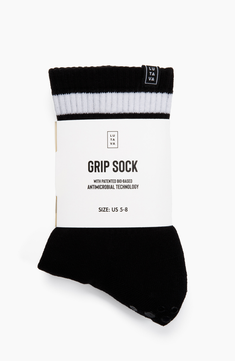 Antimicrobial Grip Sock- Black Crew with Black Grip - 4 Pack