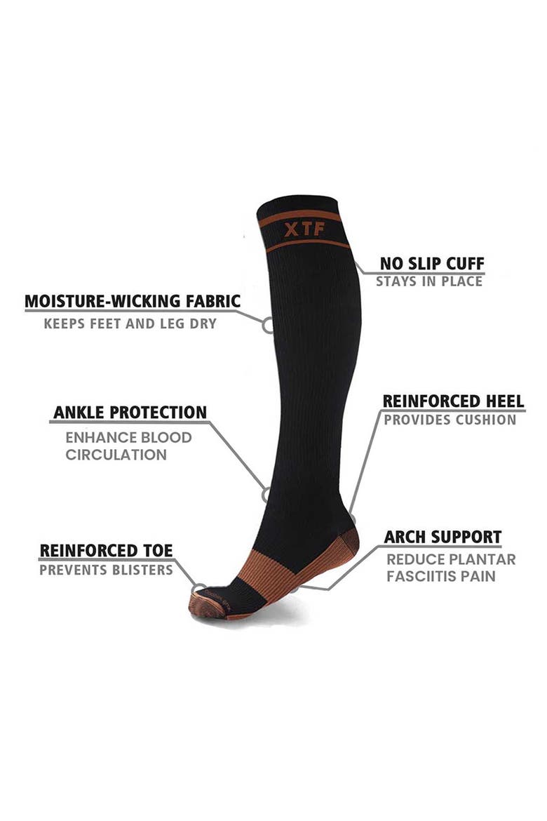 Pack of 6 Copper Infused Knee High Socks, Alternate, color, BLACK