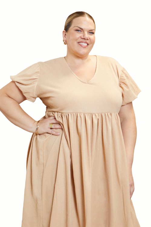 Fashion-szn Curve Puff Sleeve Smock Dress In Neutral