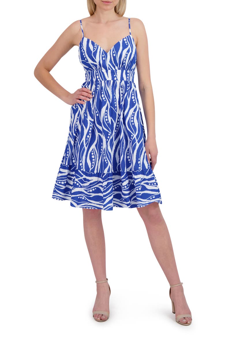 Wave Print Cotton Fit & Flare Sundress, Main, color, BLUE LAPIS