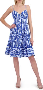 Laundry by Shelli Segal Wave Print Cotton Fit & Flare Sundress