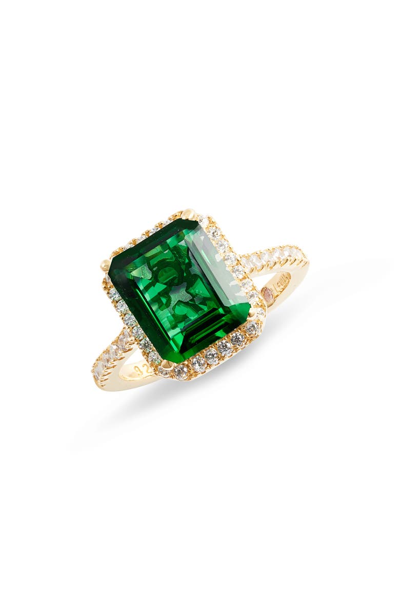 14K Gold Plated Sterling Silver Emerald Cubic Zirconia Ring, Main, color, GREEN