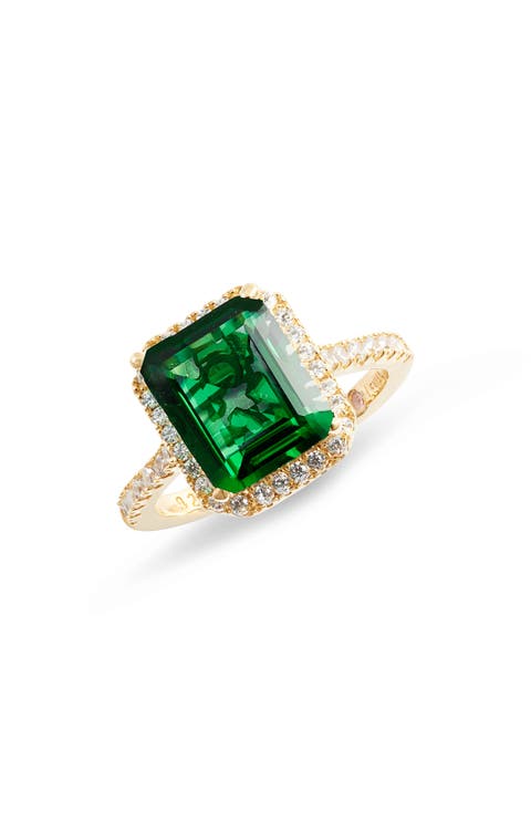14K Gold Plated Sterling Silver Emerald Cubic Zirconia Ring