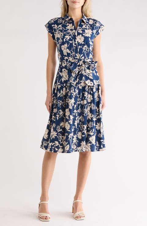 Cap Sleeve Tie Waist Shirtdress