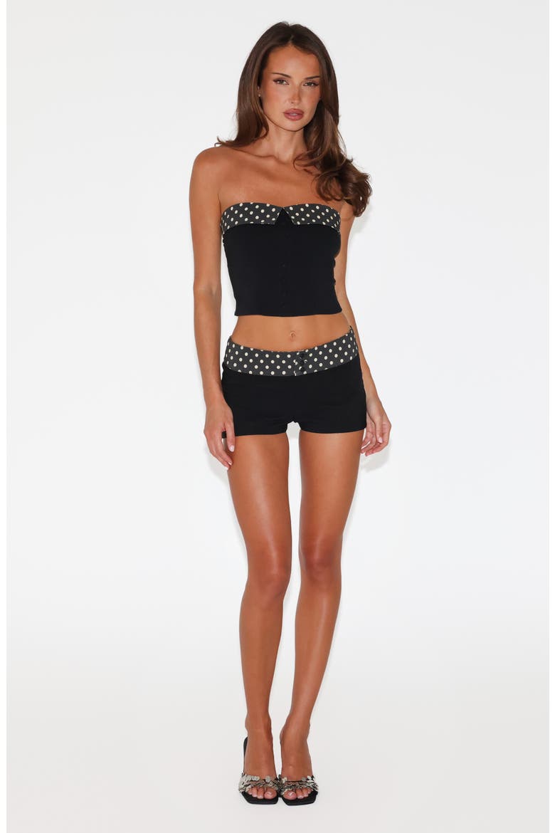 Albie Strapless Polka Dot Trim Top, Alternate, color, BLACK
