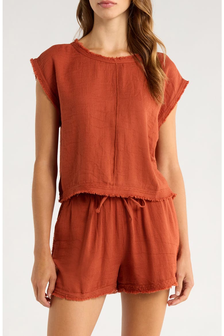 Bali Fray Edge Cotton Cover-Up Crop Top, Main, color, CLAY