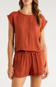 Elan Bali Fray Edge Cotton Cover-Up Crop Top