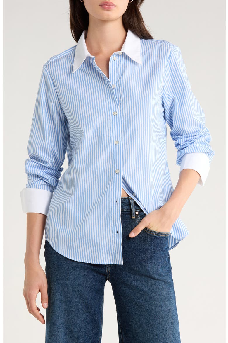 The Cuffed Statement Shirt, Main, color, BLUE/ WHITE STRIPE
