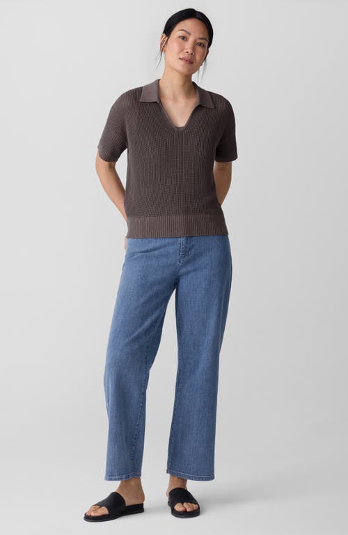 Eileen Fisher Cotton Silk Cord Split Neck Top In Brown