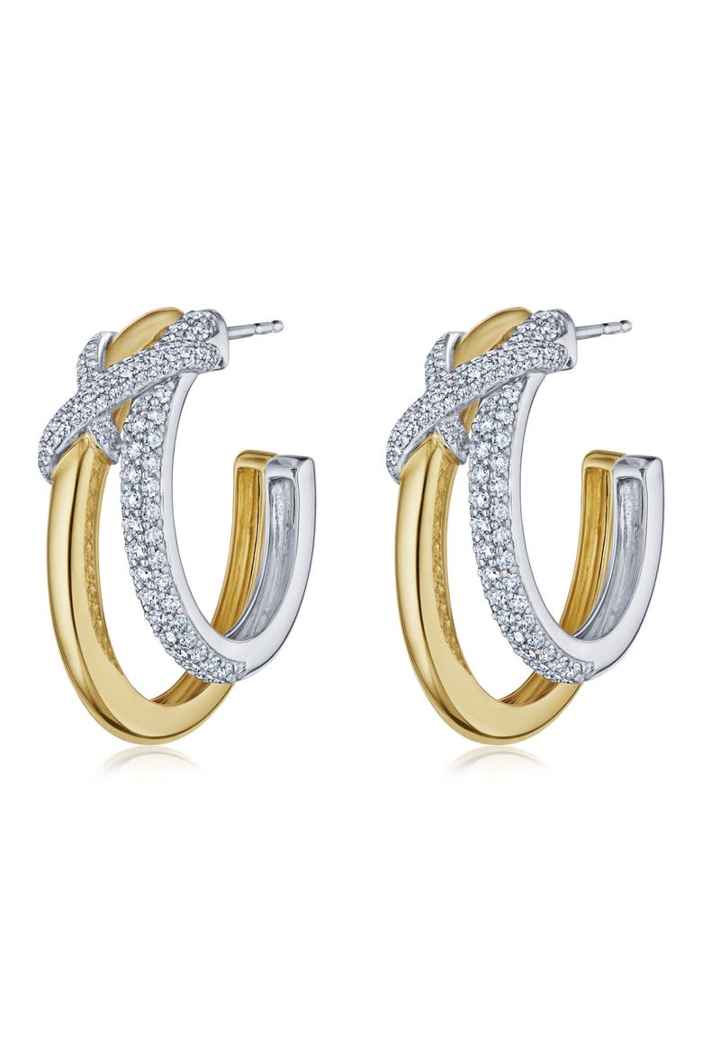 XO Diamond Hoop Earrings, Main, color, TWO TONE WHITE/ YELLOW GOLD