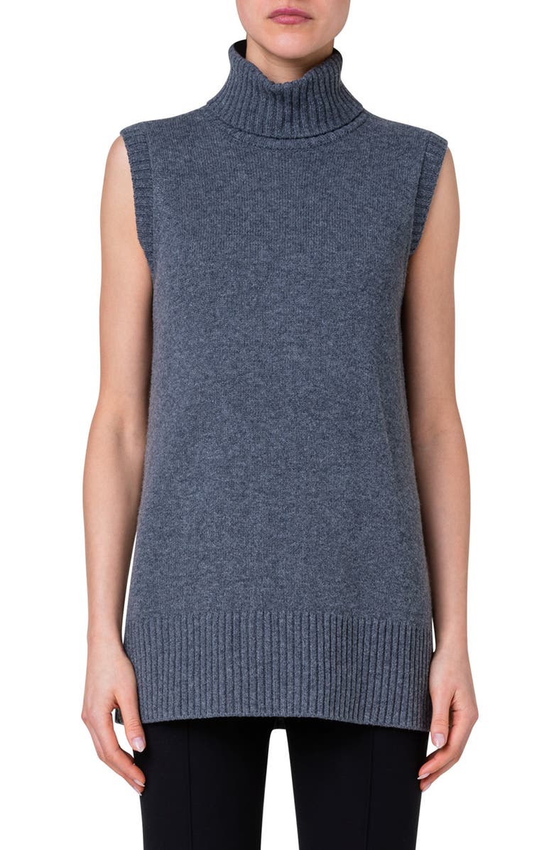 Akris punto Sleeveless Longline Virgin Wool & Cashmere Sweater, Main, color, 085 Slate