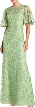 Mac Duggal Flutter Sleeve Floral Embroidered Net Gown