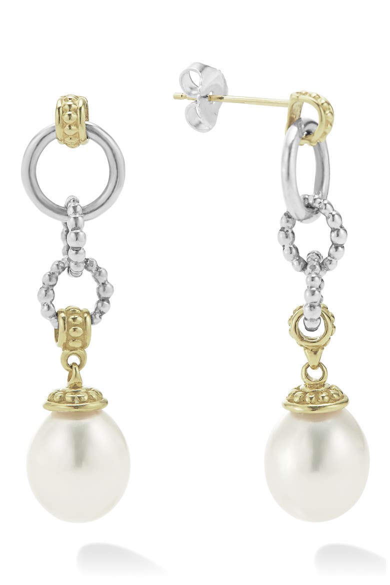 Luna Freshwater Pearl Drop Earrings, Main, color, GOLD