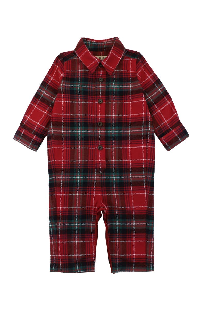 Hope & Henry Baby Organic Long Sleeve Button Front Romper, Infant, Alternate, color, Rich Red Plaid