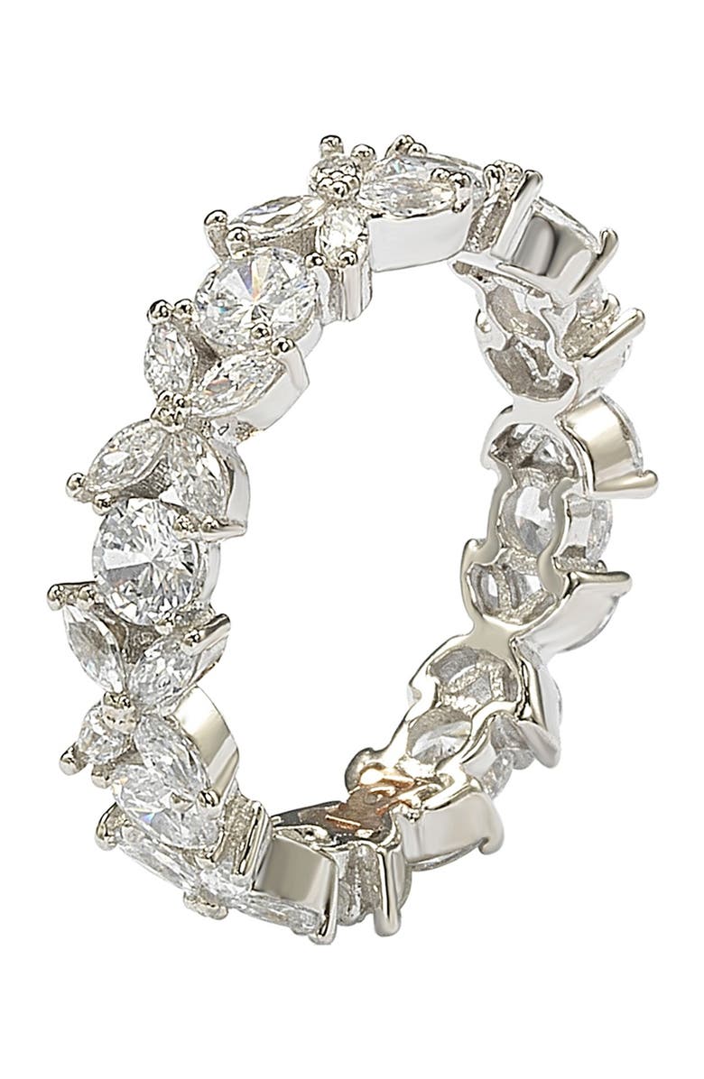 SUZY LEVIAN Sterling Silver CZ Floral Eternity Band, Main, color, 
