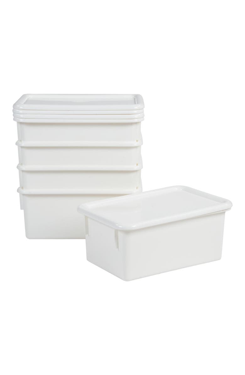 Kaplan Early Learning Company Storage Bins with Lids - Set of 5, Main, color, White
