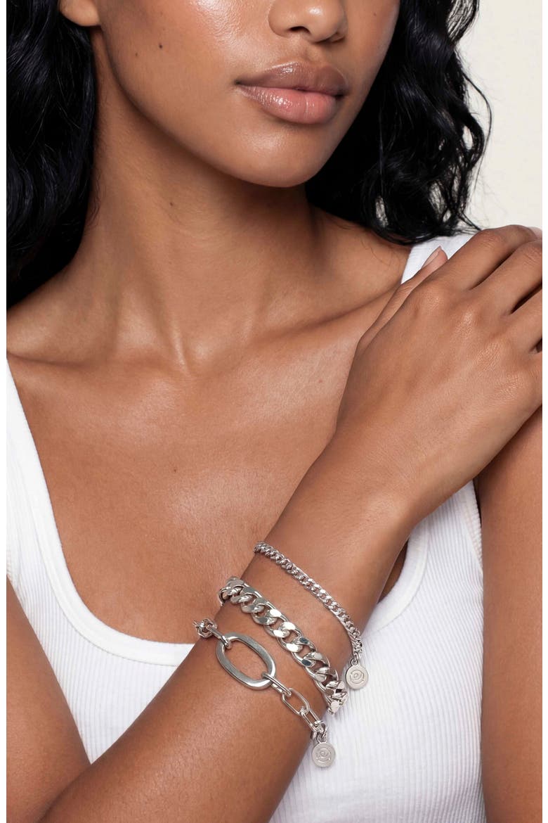 Set of 3 Chain Link Bracelets, Alternate, color, SILVER