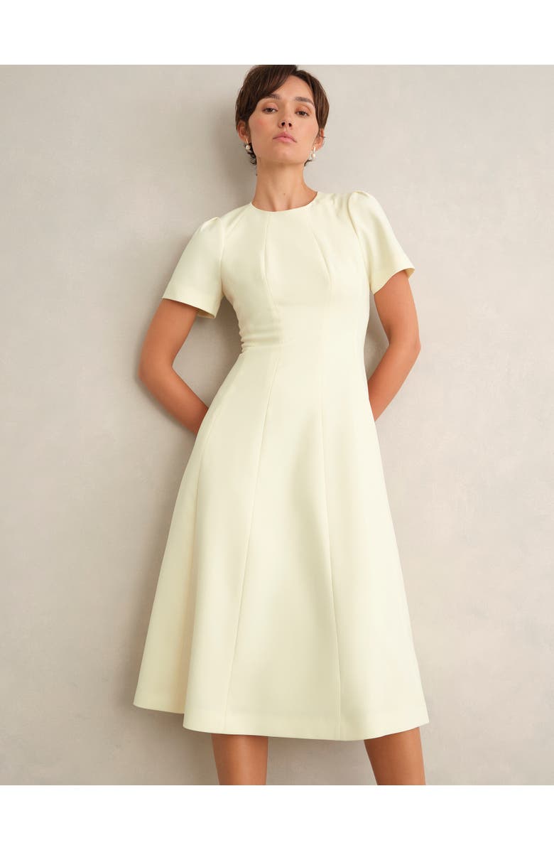 HOBBS LONDON Eliana Fit Flare Midi Dress, Main, color, Pale Yellow