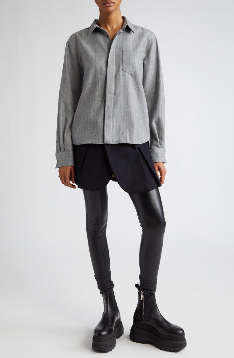 Sacai Pinstripe Pleated Back Button-Up Shirt, Alternate, color,