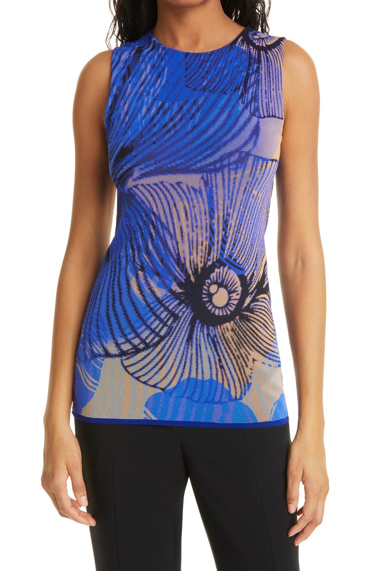 Canotta Floral Mesh Knit Tank, Main, color, INDACO