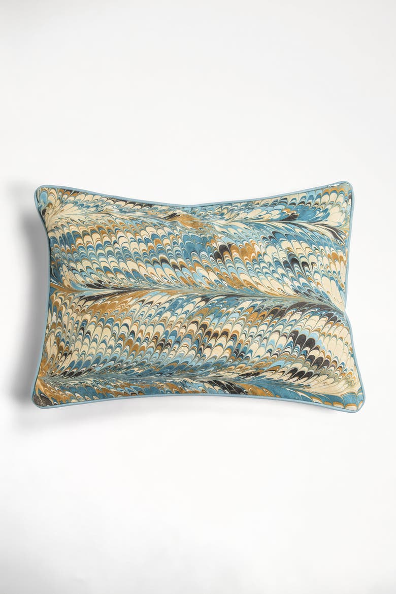 Nila Feathers Hand-Marbled Pillow - Cover Only, Main, color, Nila