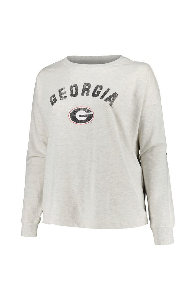 PROFILE Women's Profile Oatmeal Georgia Bulldogs Plus Size Distressed Arch Over Logo Neutral Boxy Pullover Sweatshirt, Alternate, color, Oatmeal