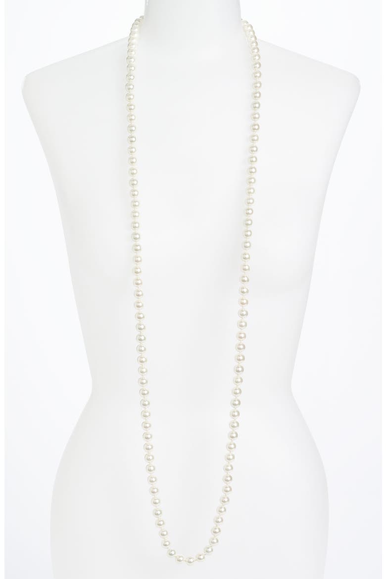 Glass Pearl Rope Necklace, Main, color, WHITE PEARL/ SILVER