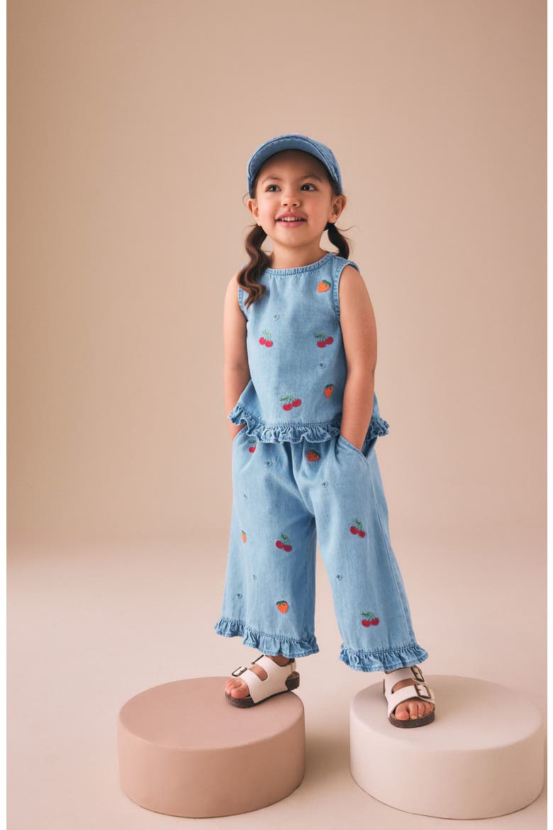 Kids' Embroidered Denim Tank & Pants Set, Alternate, color, BLUE