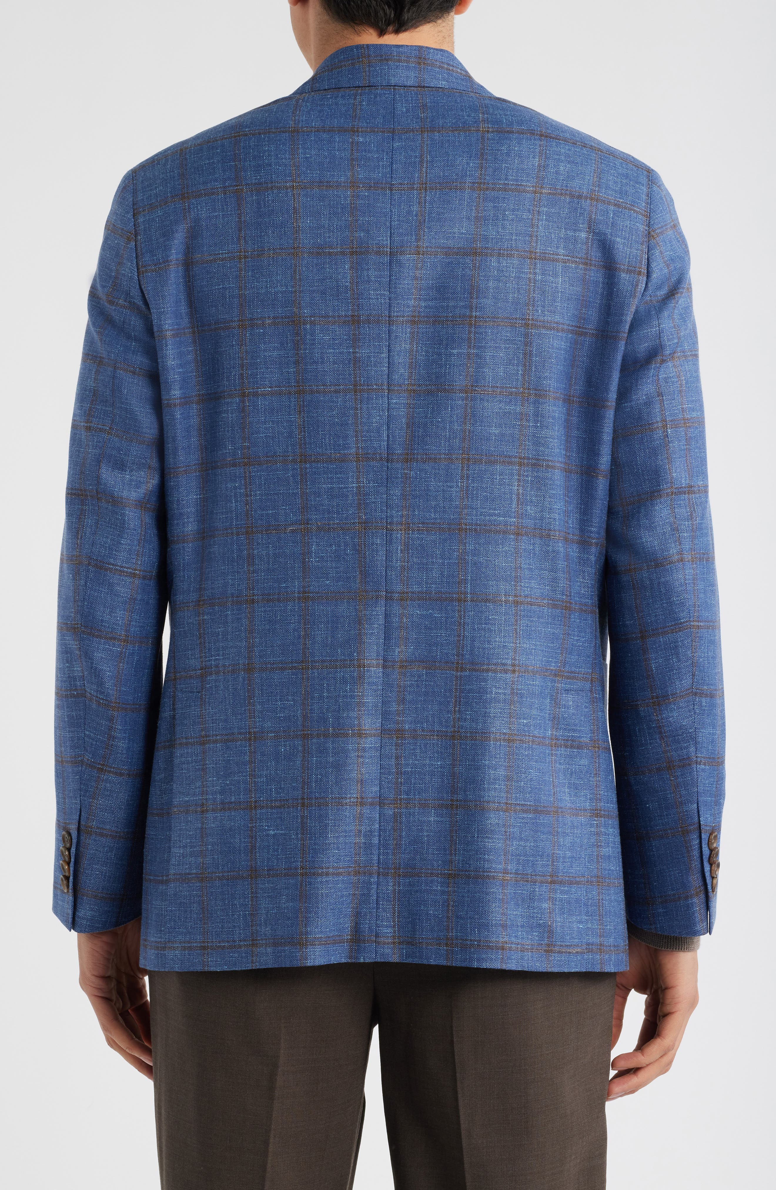 Hampton Blue Deco Plaid Wool & Silk Blend Sport Coat - image 2