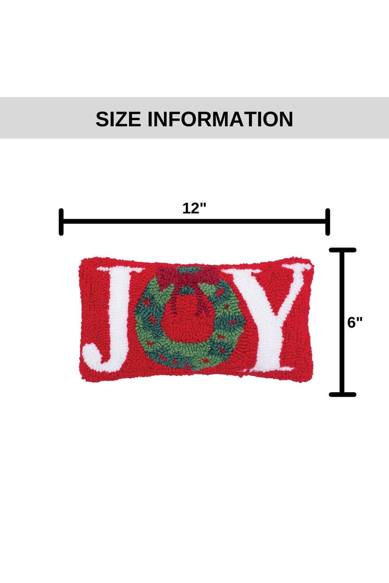 Joy Wreath Hooked Christmas Throw Pillow, 6" x 12" Set of 2, Alternate, color, Red