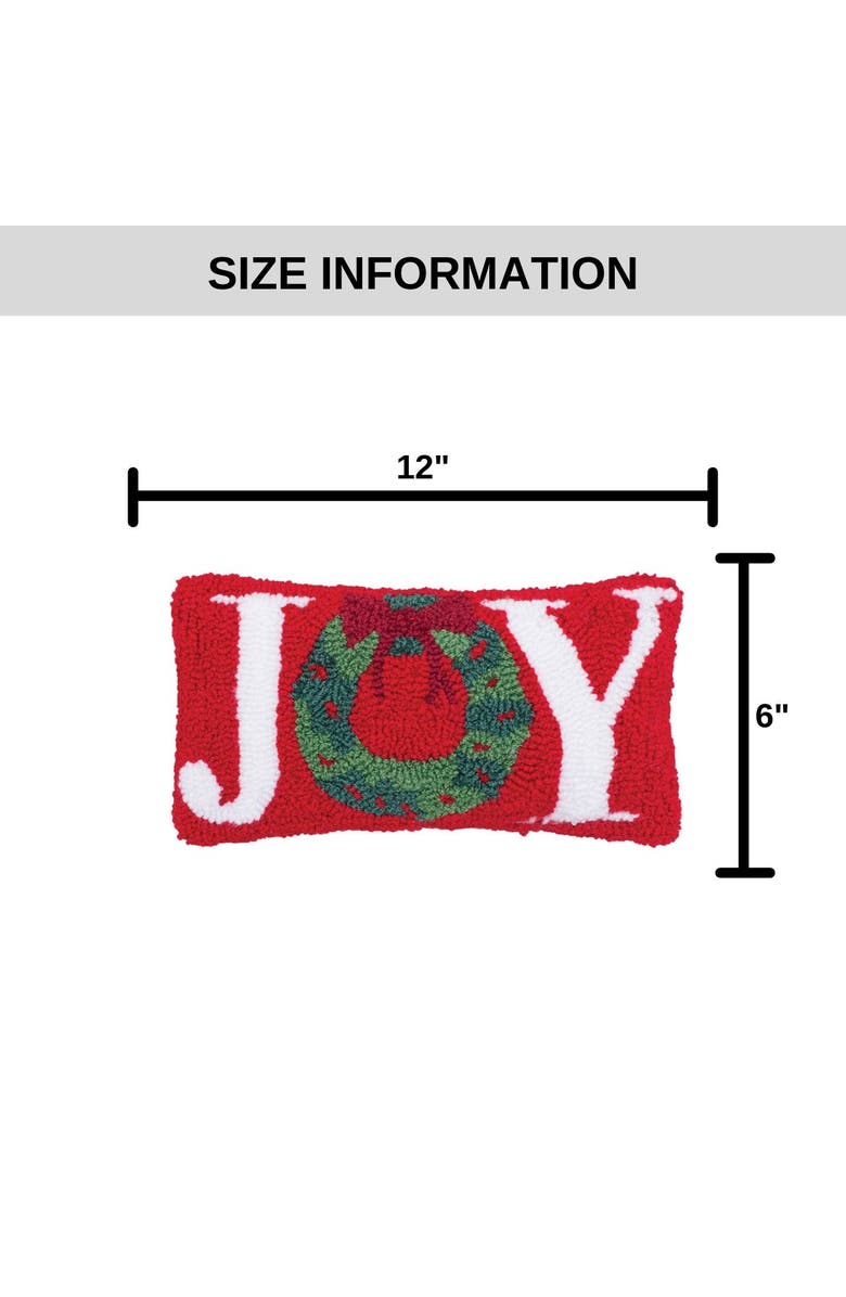 C&F Home Christmas "Joy" Wreath Small/Petite Hooked Accent Pillow, 6" x 12", Alternate, color, Red