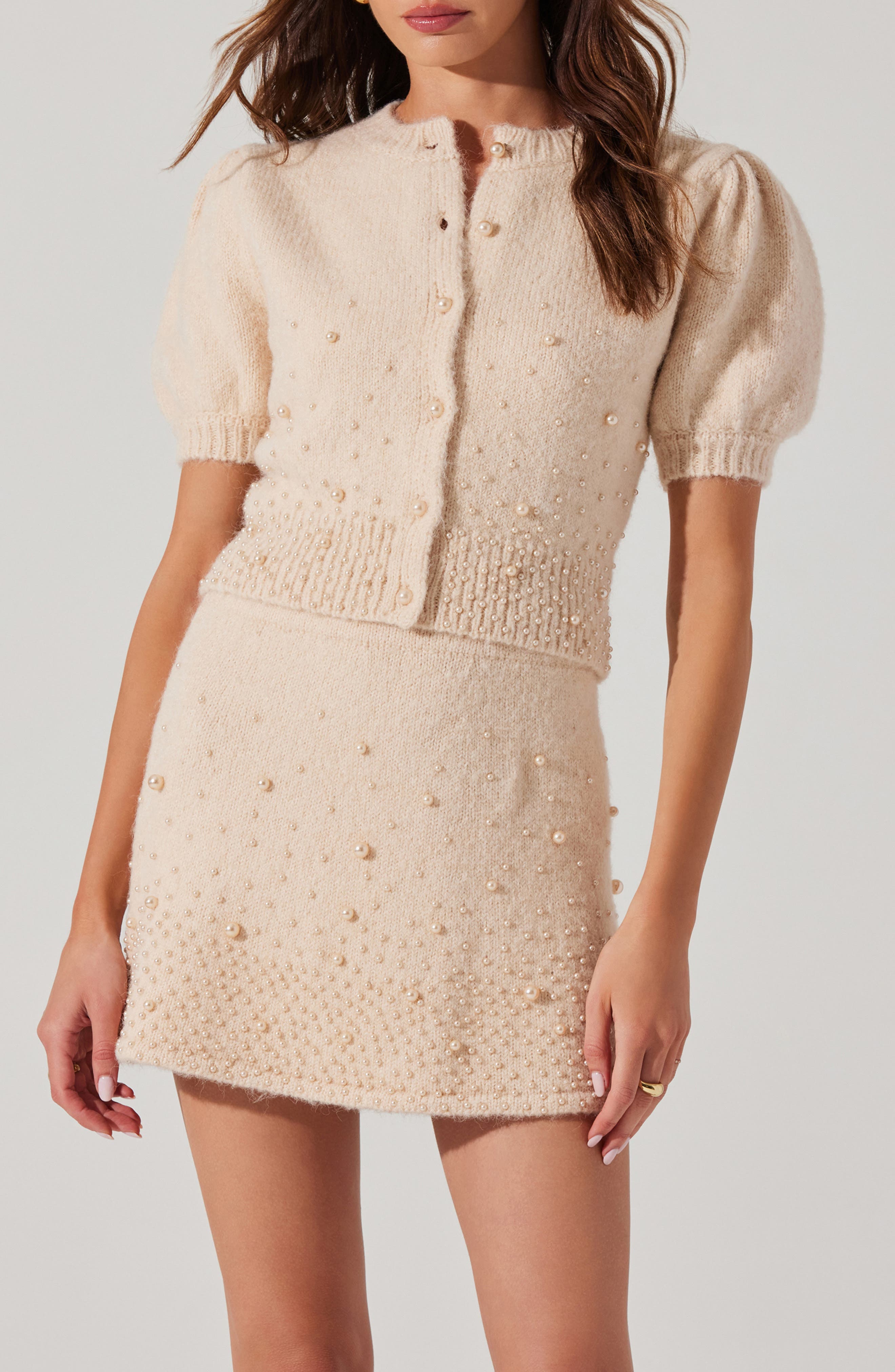 ASTR the Label Joly Puff Sleeve Pearly Button Cardigan