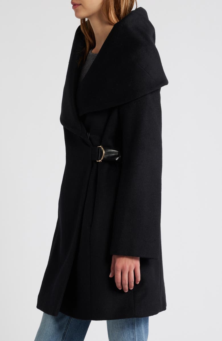 Via Spiga Hooded Wool Blend Belted Coat, Alternate, color, Black
