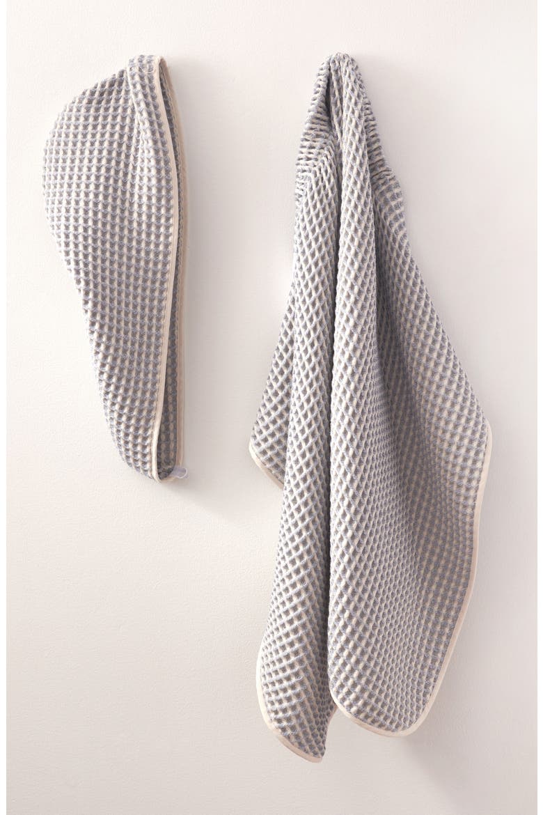 Pure Yarn Dyed Cotton Waffle Body Wrap & Hair Wrap Set, Alternate, color, CHAMBRAY BLUE
